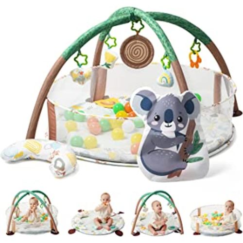 Lupantte 4-in-1 Baby Play Gym, Activity Gym Ball Pit with Detachable Anti-Slip Thickening Tummy Time Mat with Sensory Toys for Newborn Infant Toddler to Develop Motor&Cognition,Include 40 Balls