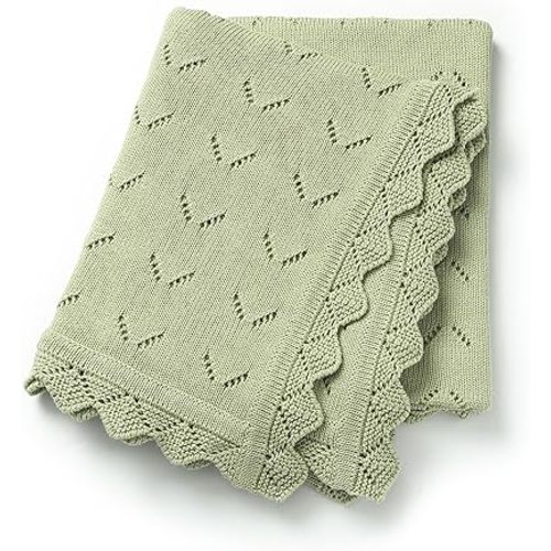 Baby Blanket 100% Cotton Knit Swaddle Soft Newborn Receiving Blanket Cozy for Boy/Girl Crib,Stroller Green 40x30in