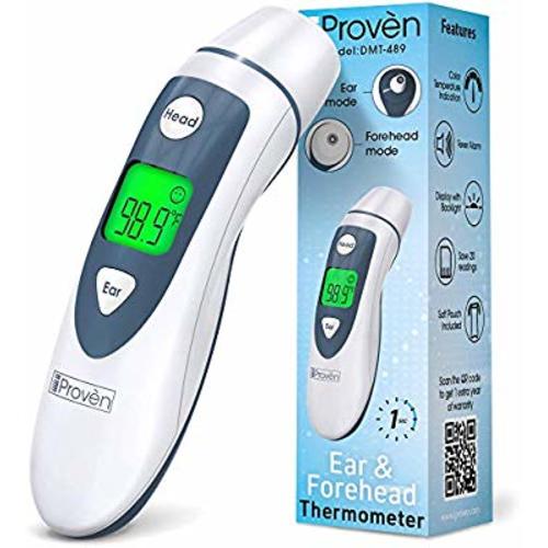 iProven Medical Digital Ear Thermometer with Temporal Forehead Function - Clinically Approved Upgraded Infrared Lens Technology DMT-489 for Better Accuracy - New Medical Algorithm (White Grey)