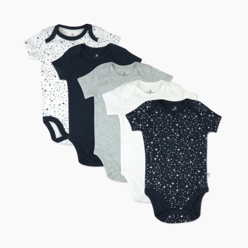 Honest Baby Clothing 5-Pack Organic Cotton Short Sleeve Bodysuits - Twinkle Star Navy, 0-3 M, 5