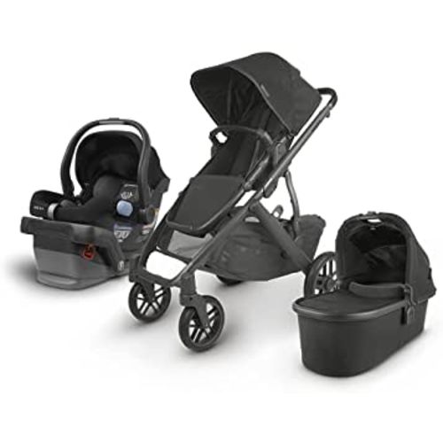 UPPAbaby Vista V2 Stroller - Jake (Black/Carbon/Black Leather) + Mesa Infant Car Seat - Jake (Black)