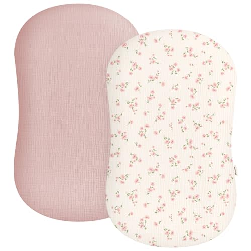 Muslin Baby Lounger Cover 2 Pack, Soft Breathable Newborn Lounger Pillow Cover for Boys Girls Infant (Rosy)