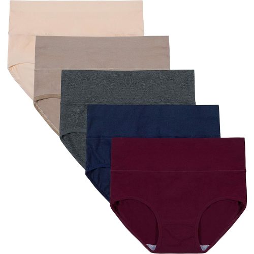INNERSY Women's High Waisted Underwear Cotton Panties Regular & Plus Size 5-Pack