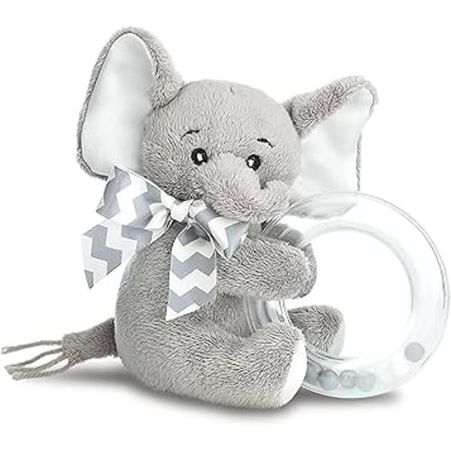 Bearington Lil' Spout Small Baby Elephant Stuffed Animal with Rattle - 5" Plush Toy, Gentle Sound Elephant Rattles for Babies - Adorable Baby Rattles and Plush Rings Gift for Newborns and Showers