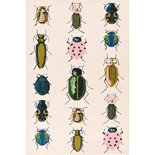 Colorful Beetle-Inspired Hand-Tufted Wool Area Rug – Eco-Friendly, Soft & Durable Carpet with Insect Pattern for Living Room, Bedroom, or Home Décor (Ivory, 9' x 12')