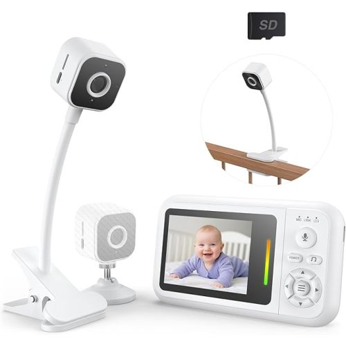 Baby Monitor with Camera and Audio, Baby Monitor No Wifi with Clip for Crib & Stand, Portable 2.8’’ HD Monitor 1080P Video, NightVision, VOX, 2-Way Audio, Temp Sense & Lullabies, SD card Includ