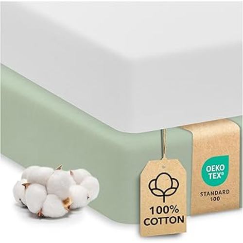 Cotton Crib Sheets 2 Pack – Sweety Fox Mini Fitted Sheets for Baby Boys and Girls, Soft Jersey Knit for Crib or Toddler Bed, White and Sage