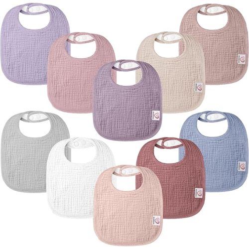 10Pack Muslin Baby Bibs 100% Cotton Baby Drool Bibs for Unisex Baby Toddlers Newborns Drooling Teething - Rosebud