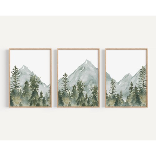 16x20 Woodland Nursery wall art PRINTED VERSION, Mountain wall art, tree nursery decor Forest nursery- Nursery Prints Watercolor Woodland- WL2