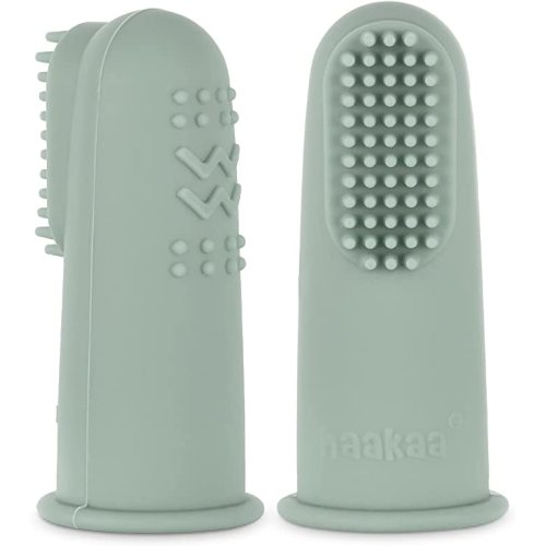haakaa Baby Toothbrush, Soft Food Grade Silicone Baby Teether Finger Tooth Brush for Toddler, Baby First Toothbrush Infant Teething Toys Training Toothbrush, 0 Months+,2 Pack, Pea Green