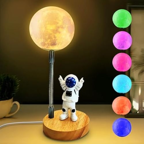 Moon Lamp for Kids,Space Buddy Lights with 7 Color Astronaut Night Light,USB Powered and Button Control 3D Moon Table Lamp, Perfect for Bedroom,Nursery and Space-Themed Parties, Ideal Birthday Gift