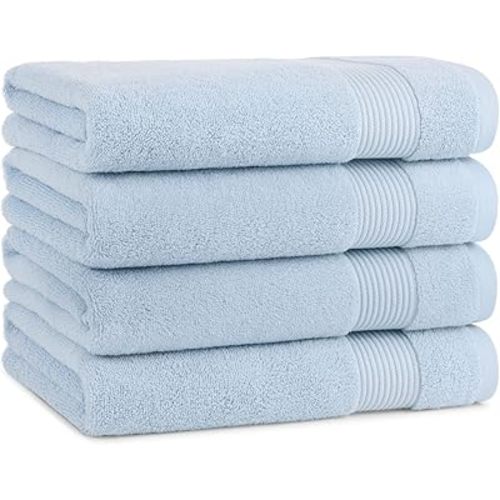Arkwright Bath Towels Set of 4 - Super Soft 100% Cotton, 600 GSM Quick Dry & Absorbent, Luxury Bathroom Essentials for Hotels, Spa, Hosts, and Vacation Rentals, Misty Blue