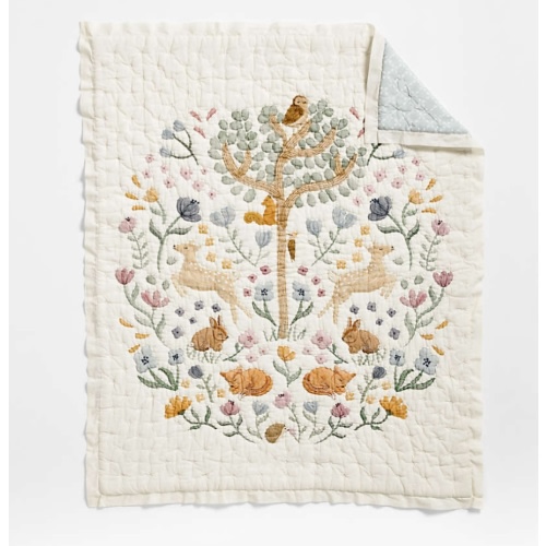 Wonderland Prairie Embroidered Organic Cotton Voile Baby Crib Quilt