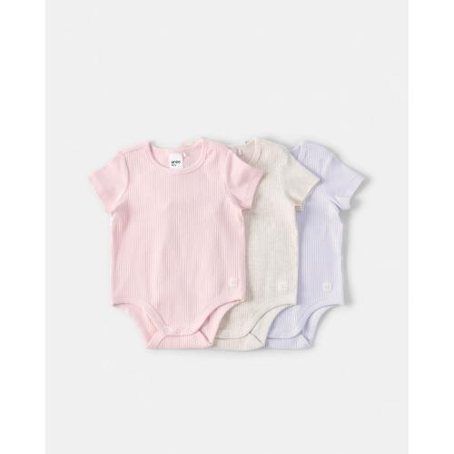 3 Pack Cotton Short Sleeve Rib Bodysuits - Kmart