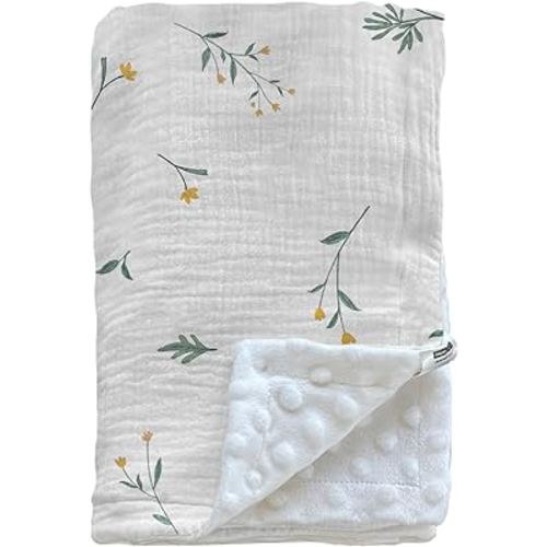 Soarwg Kids Baby Blankets Unisex Newborn, Super Soft Nursery Minky Blankets with Muslin Cotton for Boys Girls, Toddler Baby Nursery Bed Blanket Shower Gifts, 30 x 40 Inch