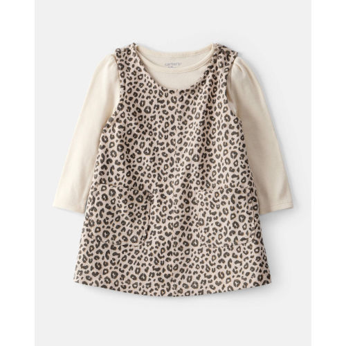 Baby Girl 2-Piece Leopard Print Cotton Long-Sleeve Dress Set - Brown - 24m