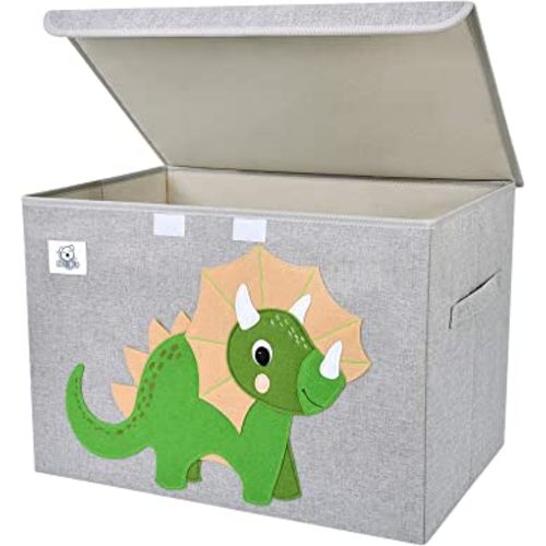 CLCROBD Foldable Large Kids Toy Chest with Flip-Top Lid, Collapsible Fabric Animal Toy Storage Organizer/Bin/Box/Basket/Trunk for Toddler, Children and Baby Nursery (Triceratops)