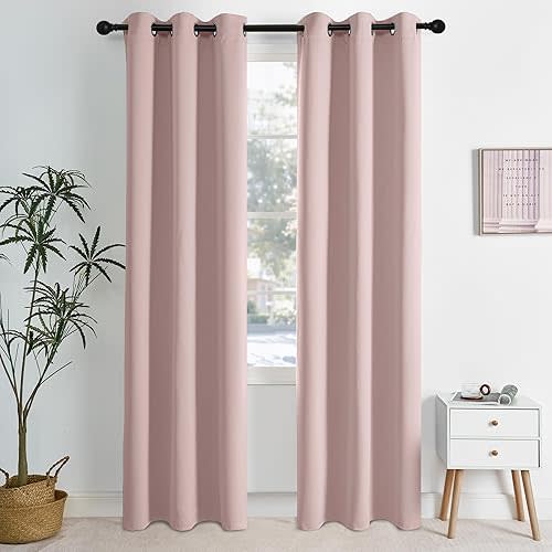 NICETOWN Blush Pink Room Darkening Curtains 84 Inches Long 2 Panels for Girls Room, Bedroom, Nursery Thermal Insulated Blackout Drapes Solid Grommet Noise Reducing Window Curtains, W40