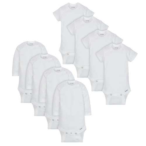 8-Pack Baby Neutral White Bodysuits Short Sleeve and Long Sleeve