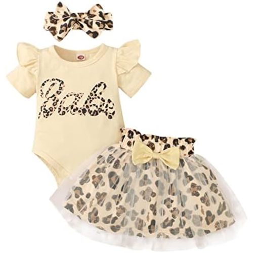 Baby Girls Romper and Leopard Mesh Dress Sets With Headband