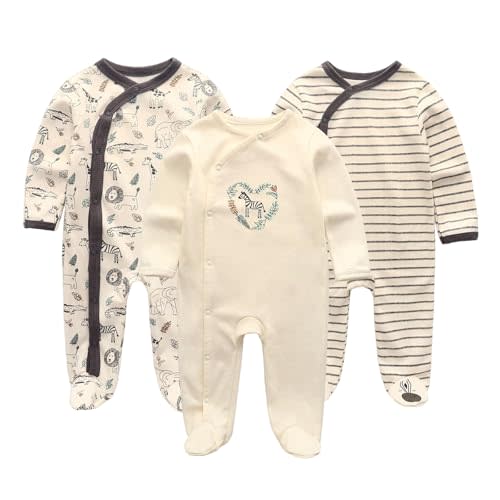 JELYLOVE Unisex Baby Boy Girl Footies Rompers Cotton Long Sleeve 3 Pack Infant Jumpsuits 0-12Months Babies' Outfits