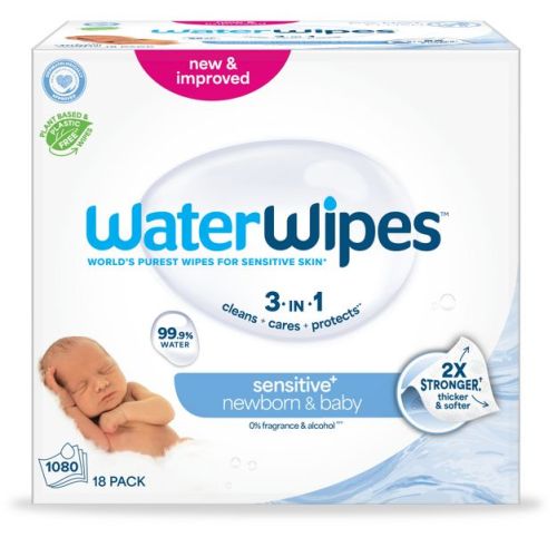 WaterWipes Sensitive+ Newborn & Baby Wipes, 3-In-1 Cleans, Cares, Protects, 99.9% Water, Unscented & Hypoallergenic
