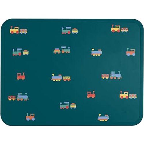 Simple Modern Silicone Placemat for Baby, Toddlers, Kids | Non-Slip Baby Eating Table Food Mat for Restaurants and Dining Table | Piper Collection | Trains