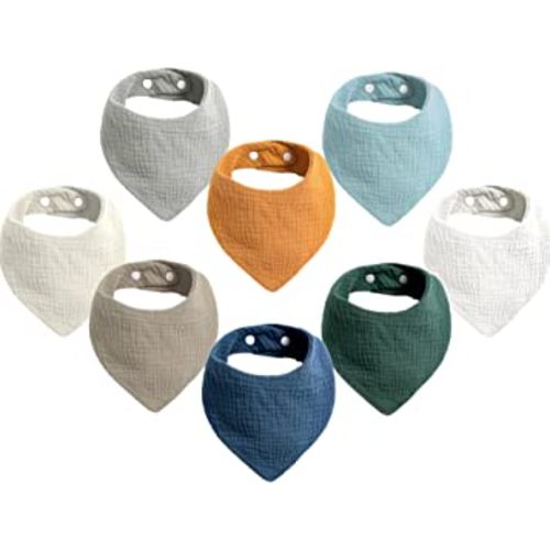 Muslin Baby Bandana Bibs 100% Cotton Infant Bibs for Newborns and Toddlers 8 Pack Plain Colors Set Boy Bibs for Teething and Drooling