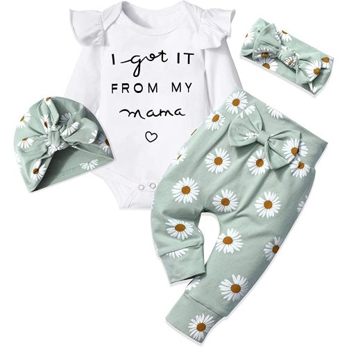 Infant Newborn Baby Girl Clothes Set White Ruffle long-sleeve Top + Pants + Headband + Hat 4pcs 0-6M Baby Clothes