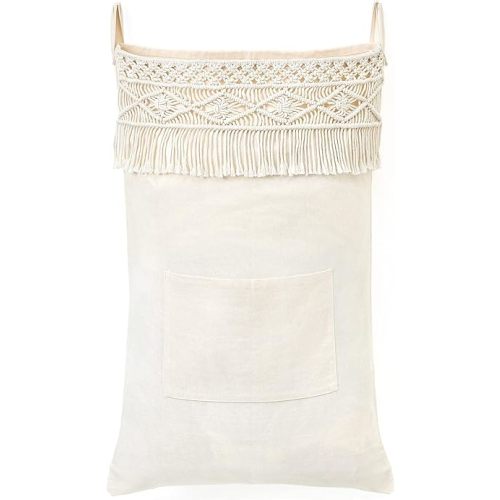 Mkono Macrame Hanging Laundry Hamper Bag Over The Door Organizer Laundry Bag Boho Decor Hanging Clothes Hamper for College Dorm Room Bathroom Home Travel Space Saving
