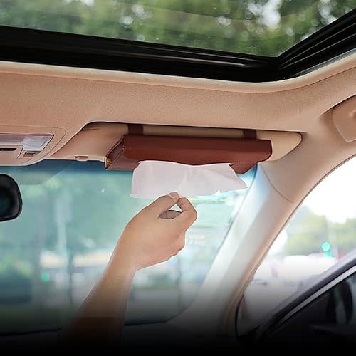 Car Tissue Holder, Sun Visor Napkin Holder, Car Visor Tissue Holder, PU Leather Backseat Tissue case Holder for car,Vehicle(Brown)