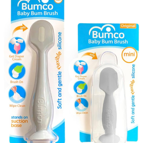 Bumco Baby Bum Brush + Mini Baby Diaper Cream Spatula with Case - BPA-Free Silicone Diaper Spatula, Mom-Invented Butt Paste Applicator (Gray & Gray)