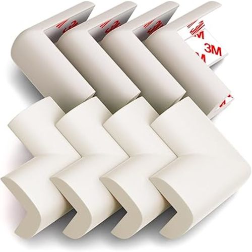 12-Pack Corner Protectors Baby Proof, Furniture Corner and Edge Safety Bumpers, Soft Rubber Foam Cushion Covers, 3M Taped Corner Guards, Baby Child Proofing Pads, Table Corner Protectors, White