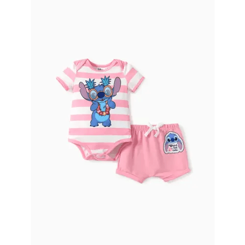 Disney Stitch Baby Boys/Girls 2pcs Naia™ Hawaii-theme Character Print Onesie with Cotton Shorts Set