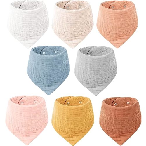 Konssy Muslin Baby Bibs 8 Pack Baby Bandana Drool Bibs 100% Cotton for Unisex Baby, 8 Solid Colors Set - Pink
