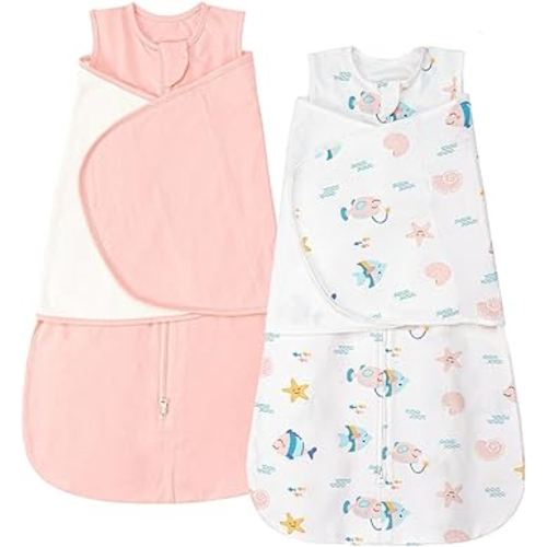 ZIGJOY Sleep Sack Swaddle 1.0 Tog Baby Wearable Blanket 100% Cotton Baby Swaddle Blanket for Newborns 0-6 Months Ocean&Pink