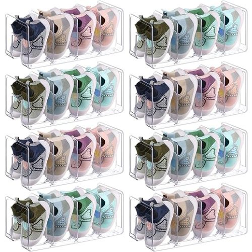 8 Pack Clear Acrylic Kids Shoe Rack, 4 Sections Acrylic Transparent Simple Shoe Rack Toddler Baby Shoe Storage Organizer, Shoe Storage Rack Desk File Sorter Book Purse Organizer