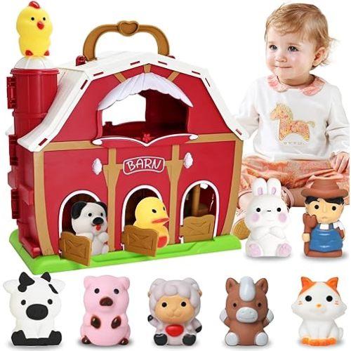 Big Red Barn Farm Animal Toys for 1 2 3 4 5 Years Old Toddlers, Baby Kids Educational Preschool Playset, Learning Montessori Toys, Christmas Birthday Easter Gifts for Boys Girls Age 12-18 Months