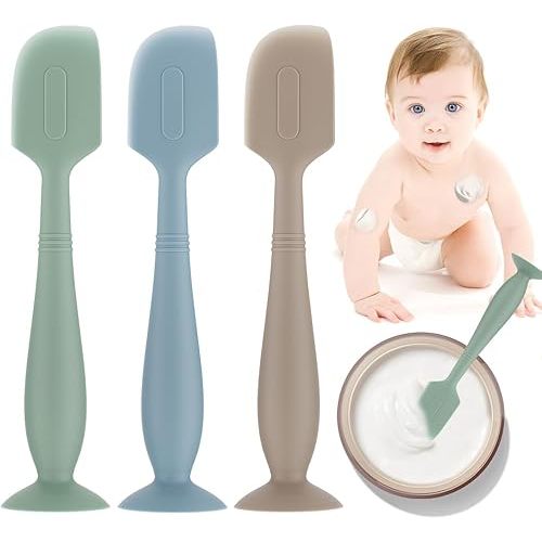 3pcs Baby Diaper Cream Spatula, Silicone Diaper Cream Applicator,Butt Paste Spatula Diaper Cream Brush for Newborn Baby Essentials, Large Sizex3(Green/Khaki/Blue)
