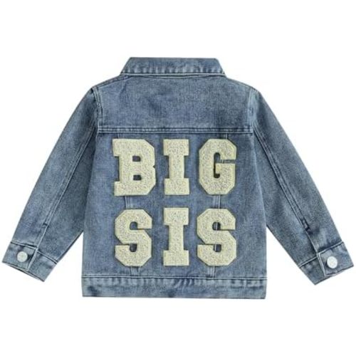 Toddler Baby Girls Denim Jacket Big Lil Sis Matching Set Kids Basic Button Down Denim Jackets Coat Outwear