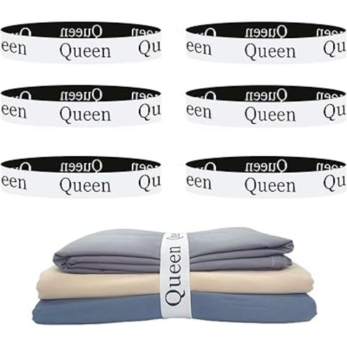6 Pieces Bed Sheet Organizer Bands, Sheet Organizers and Storage Label Bands, Sheet Label for Bedding, Sheets Organizer for Closet,Sheet Keepers Linen Labels Bedding Bands (Queen)