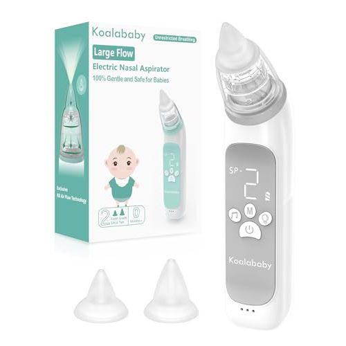 Koalababy Large Flow Electric Nasal Aspirator, Newest Baby Nose Sucker, Nose Cleaner for Toddlers with 3 Suction Levels, Soothing Music and Light, Space Gray