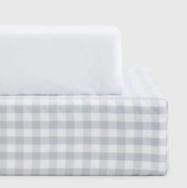 Organic Percale Gingham Crib Sheet 2-Pack in Blue Fog