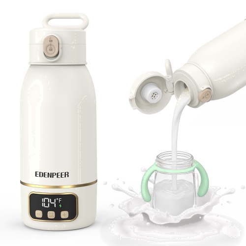 EDENPEER Portable Bottle Warmer for Travel ,Large 17.6oz Precise Temp Control for Breastmilk & Formula, Long Battery Life, USB Rechargeable Fast Heating Leak-Proof