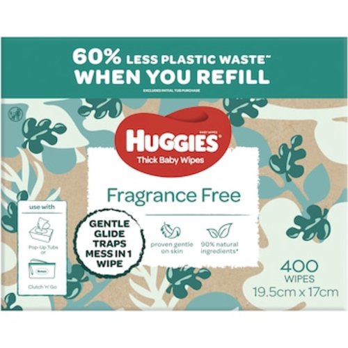 Huggies Thick Baby Wipes Fragrance Free 400 Pack | Woolworths