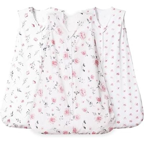 david's kids 3 Pack 100% Cotton Baby Sleep Sack 0-6 Months, Ultra Soft Baby Wearable Blankets with 2-Way Zipper, Comfy Sleeping Bags for Infant Newborn Boys Girls Neutral, Small Size, Floral