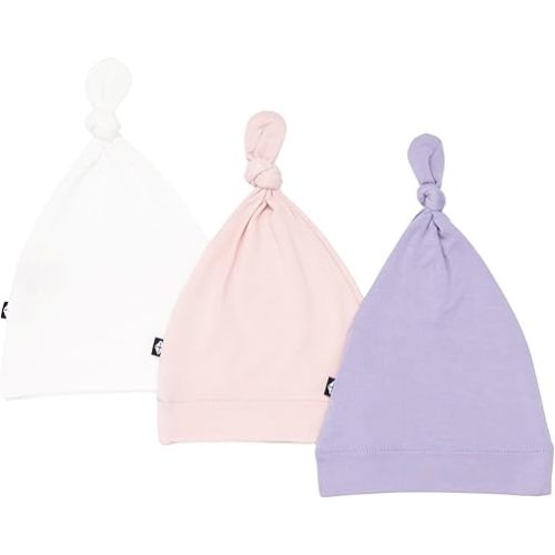 KYTE BABY Rayon Made from Bamboo Baby Beanie Hats - Super Soft Knotted Caps Available in Pattern and Solid Colors - 3 Pack
