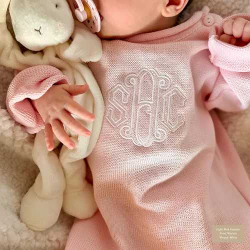 Rollneck Sweater with Button Shoulder and Monogram - Baby Sweater
