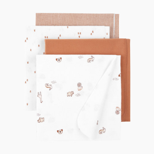Carter's Receiving Blankets (4 Pack) - Animals/Stripes/Brown, OSZ