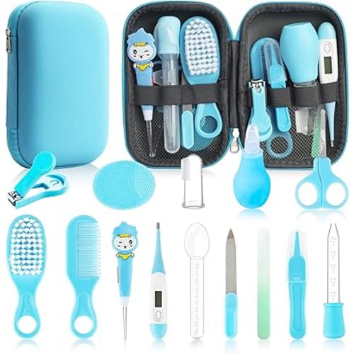Baby Healthcare and Grooming Kit, 20 in 1 Baby Safety Set Newborn Nursery Health Care Set with Hair Brush Scale Nail Clippers for Baby Girls Boys (Blue 20 in 1)
